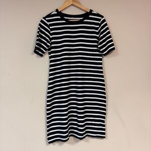 Striped T-Shirt Dress Women's M Black White Casual Relaxed Summer Short Sleeve
